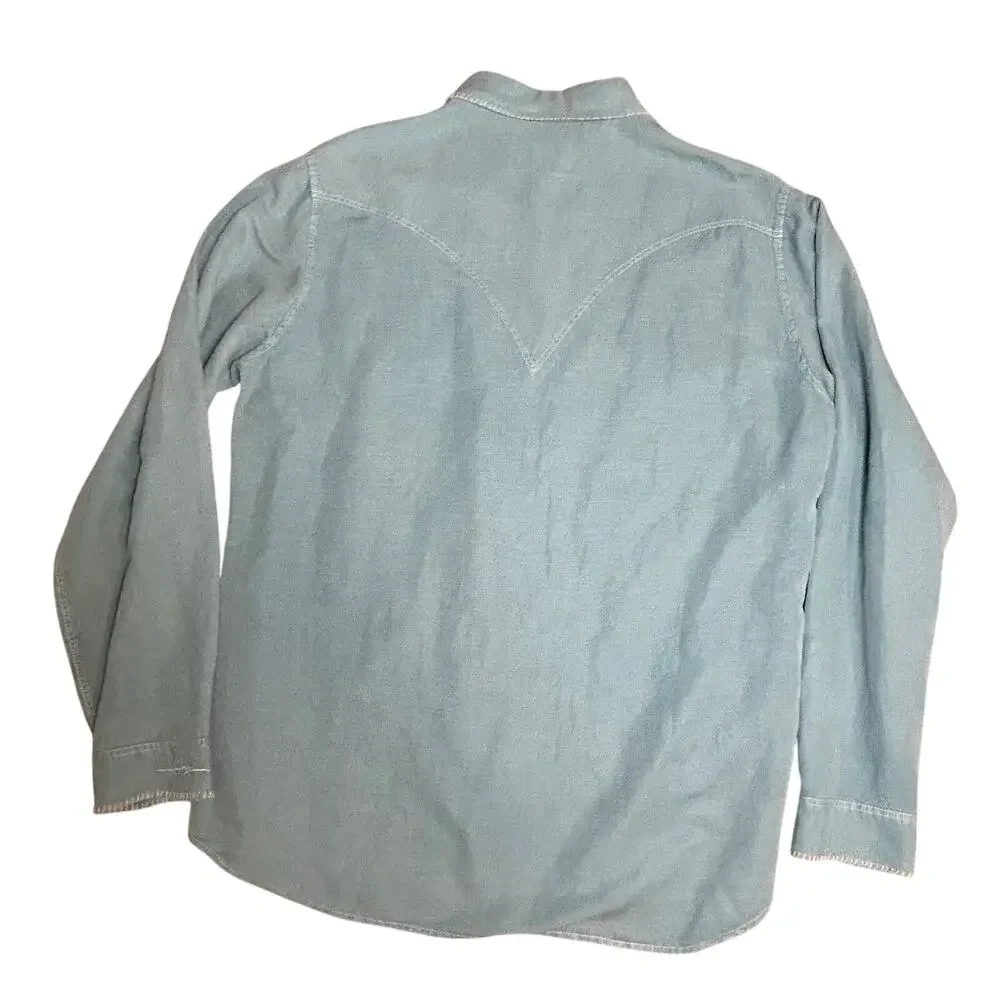 Ryan Michael men's silk linen blend turquoise snap button western shirt XL - Picture 8 of 12